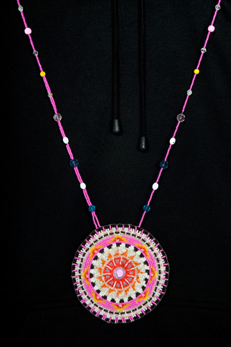 Shadae Johnson-Paul, NDN Bling, cut glass beads, fabric interfacing, nylon thread, and crystal beads, dimensions variable, 2009