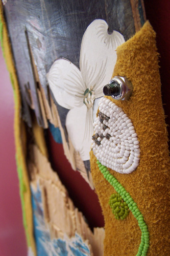 Common Ground (detail), 2007, Skateboard, Beadwork, Leather, 22cm x 74cm x 2 cm