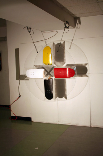 Looking Towards the Past, 2008, Plexiglas, Skateboards, 4 feet x 4 feet x 6 feet 