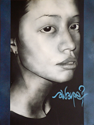 Aware, 2005, 60x48 inches, Spraypaint and paint marker on canvas