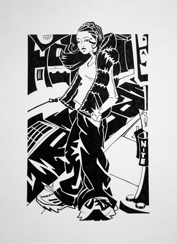 Urban-nite, 2001, 14x11 inches, sharpie on Bristol paper